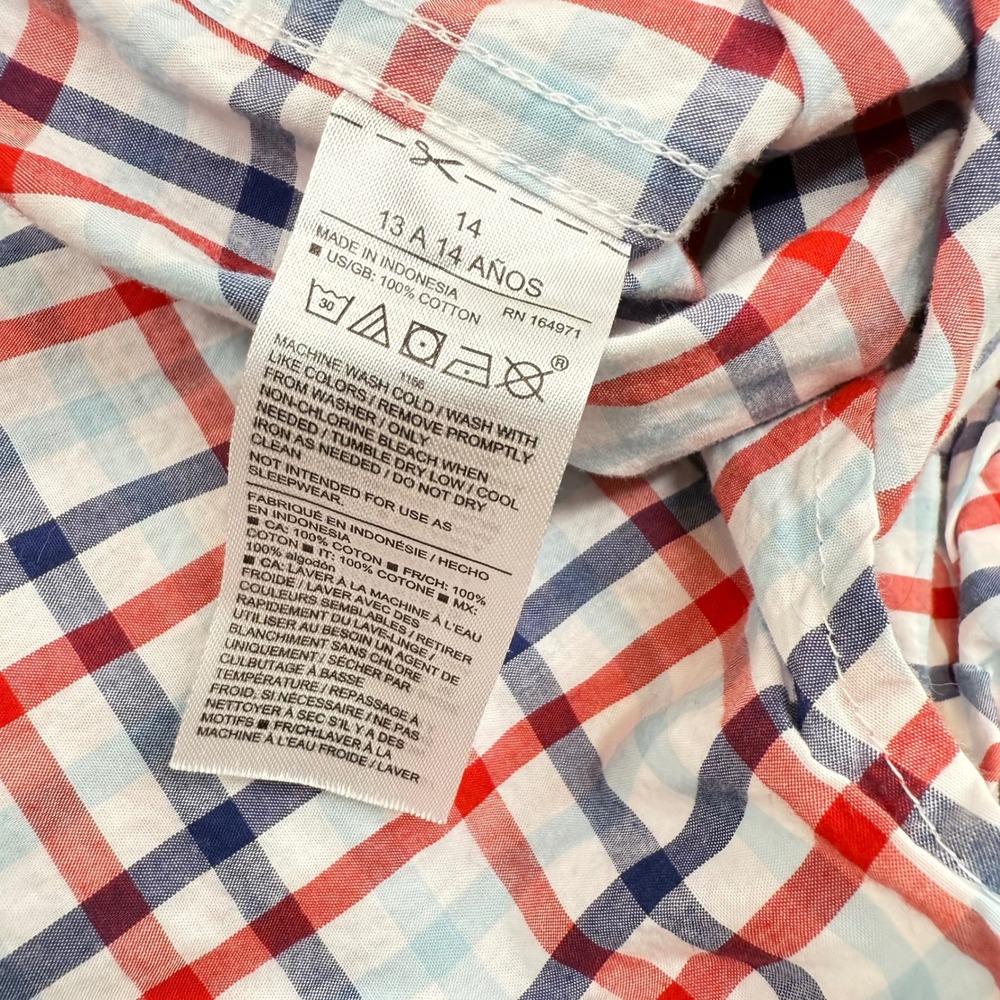 Janie & Jack Boy's 14 Red Blue Plaid SS Button Shirt Patriotic American Poplin - Picture 9 of 11